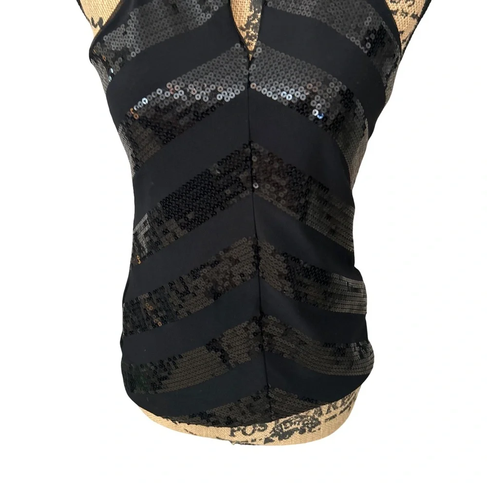 White House Black Market Womens Sequin Size XS Halter Black Top - Picture 4 of 7